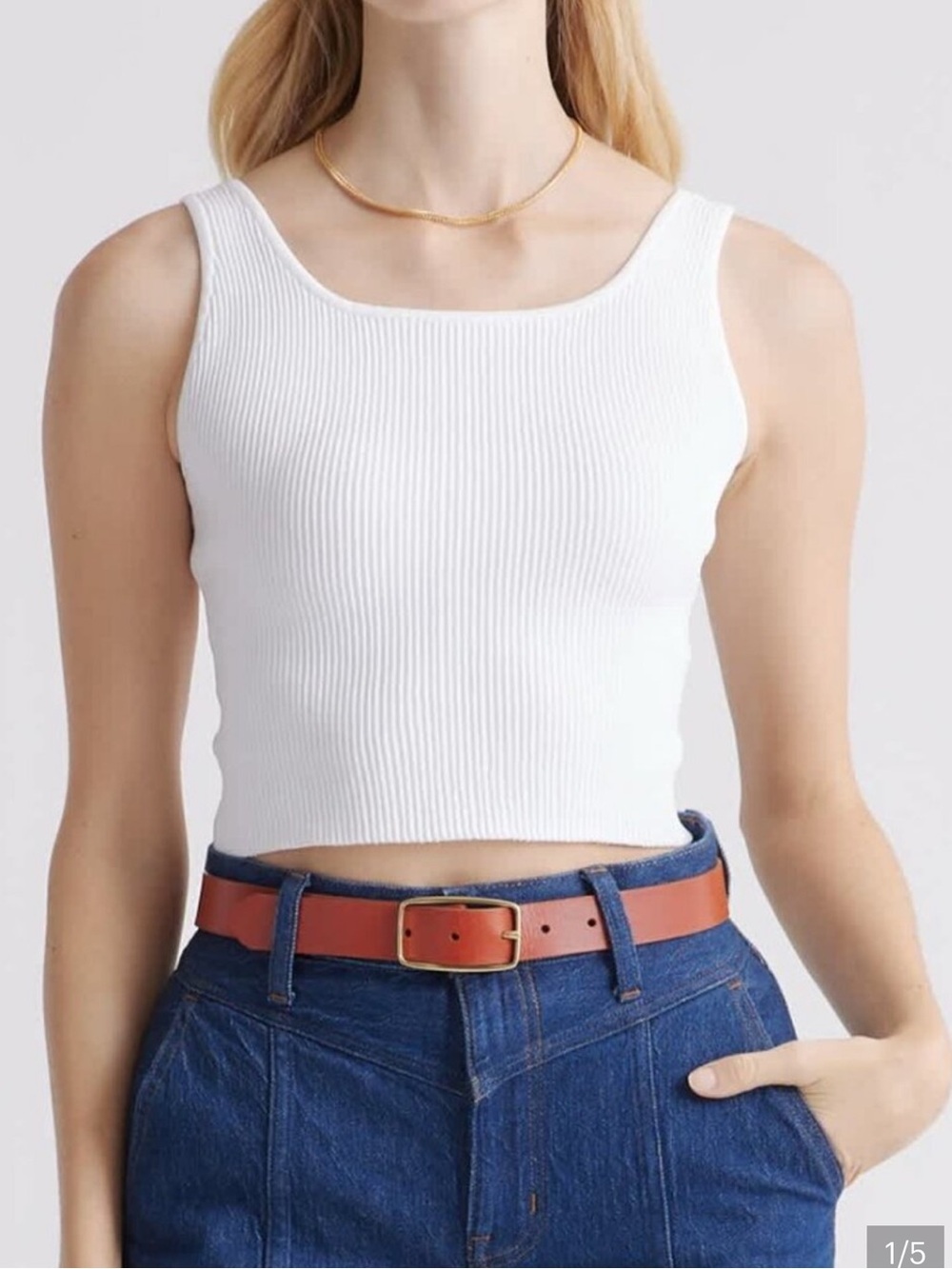 Quince Cropped Square Neck Ribbed Knit Tank